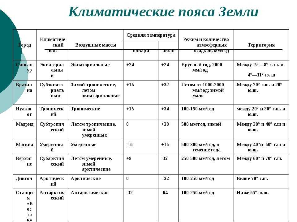 Климатические пояса земли - характеристика и особенности