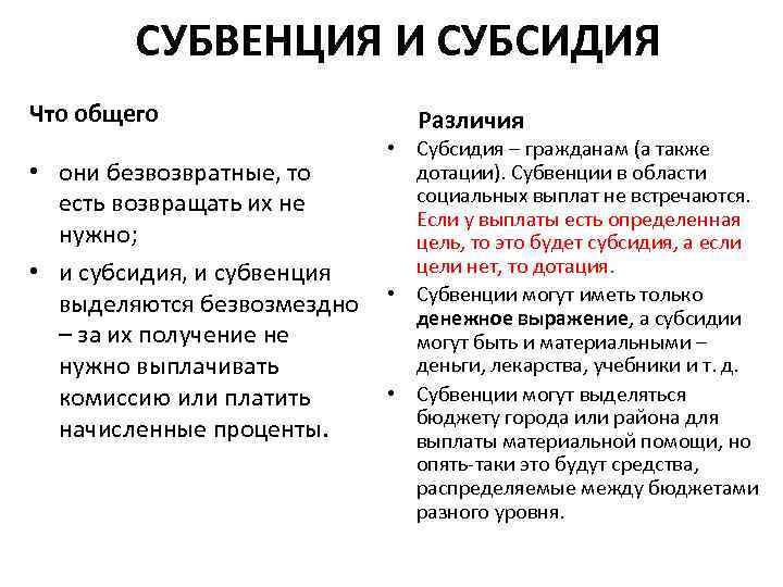 Чем отличается субсидия от субвенции: особенности и правила :: businessman.ru