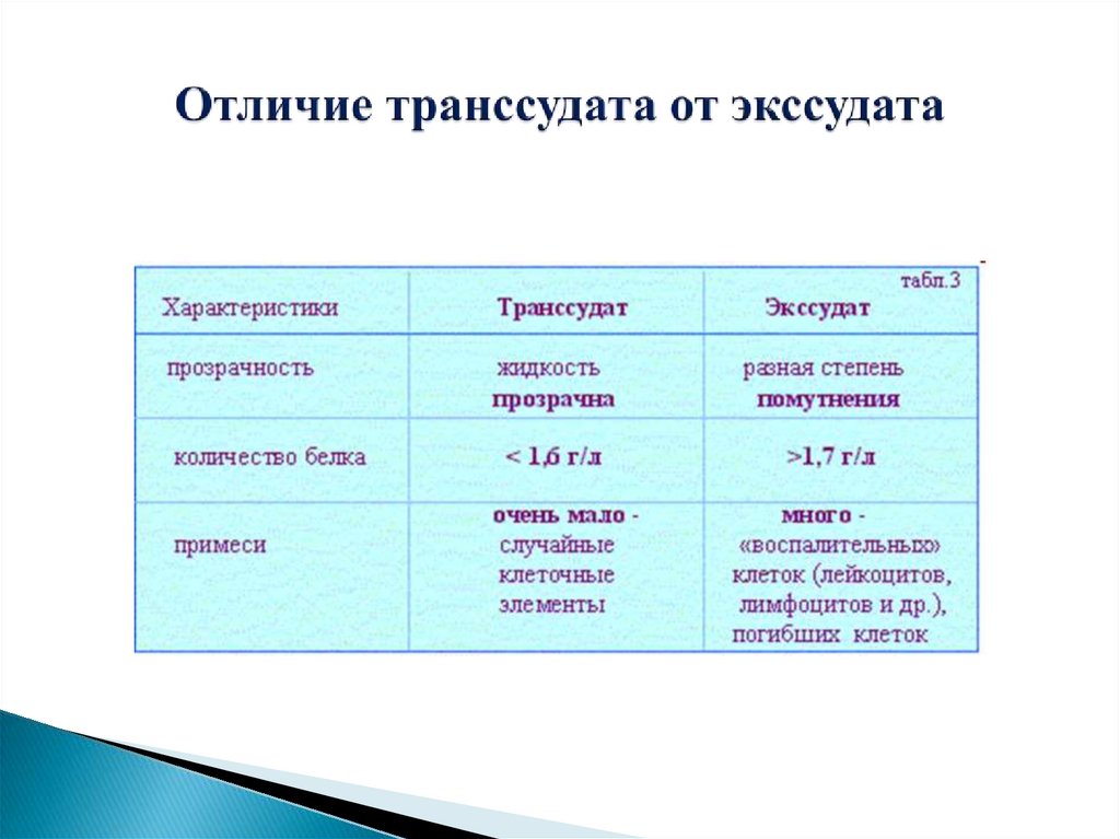 Транссудат и экссудат отличия