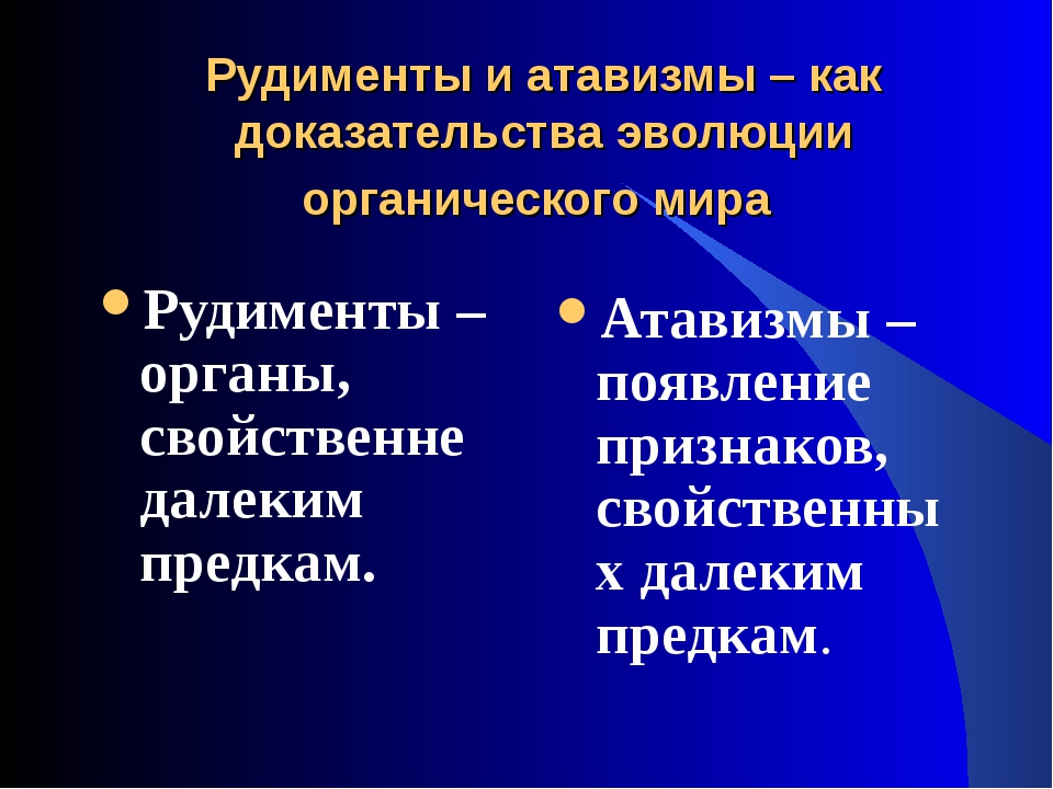 Признаков является рудиментом. разница между атавизмом и рудиментом