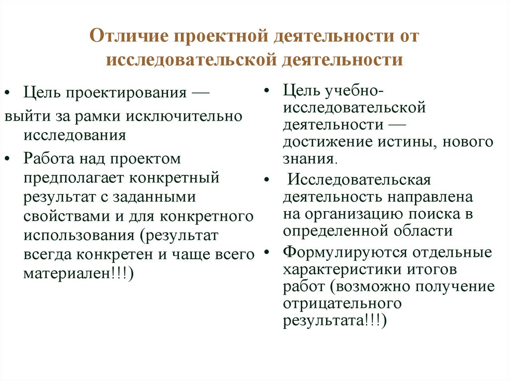 В чем отличие между исследовательским методом и проектной деятельностью
