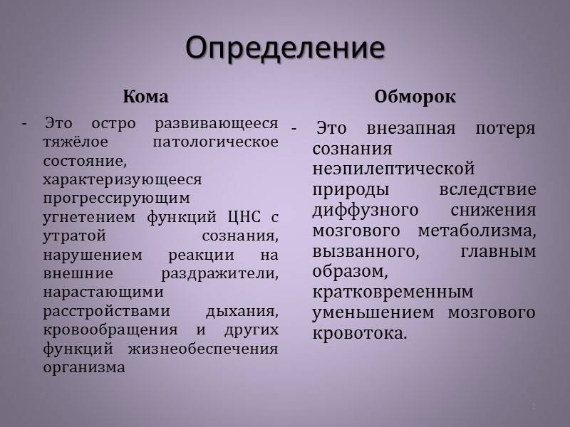Чем состояние комы отличается от обморочного состояния?