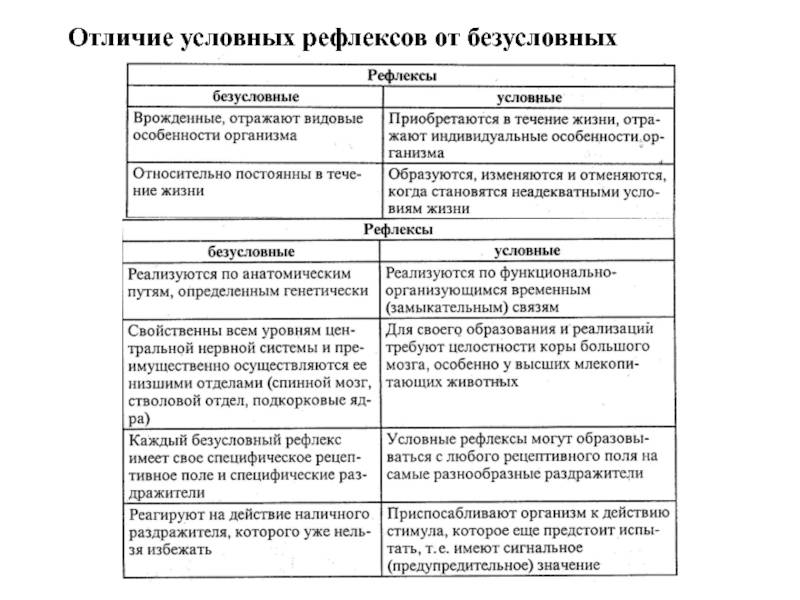 Безусловные и условные рефлексы. классификация и сравнение
