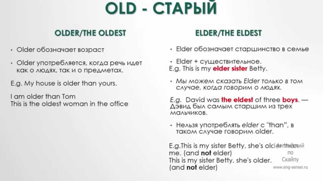 Разница между Older от Elder