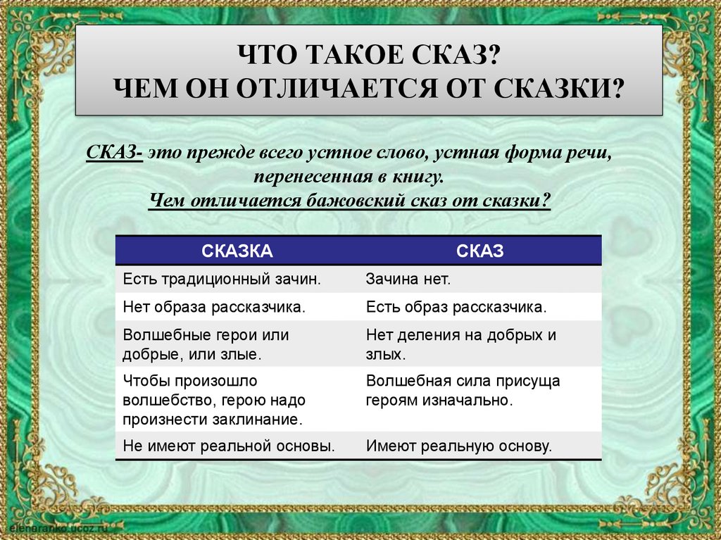 Отличие сказки от рассказа
