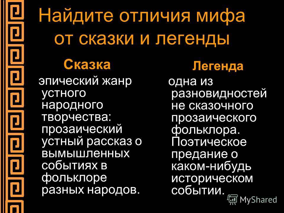 Отличие мифа от легенды. разница между мифом и легендой