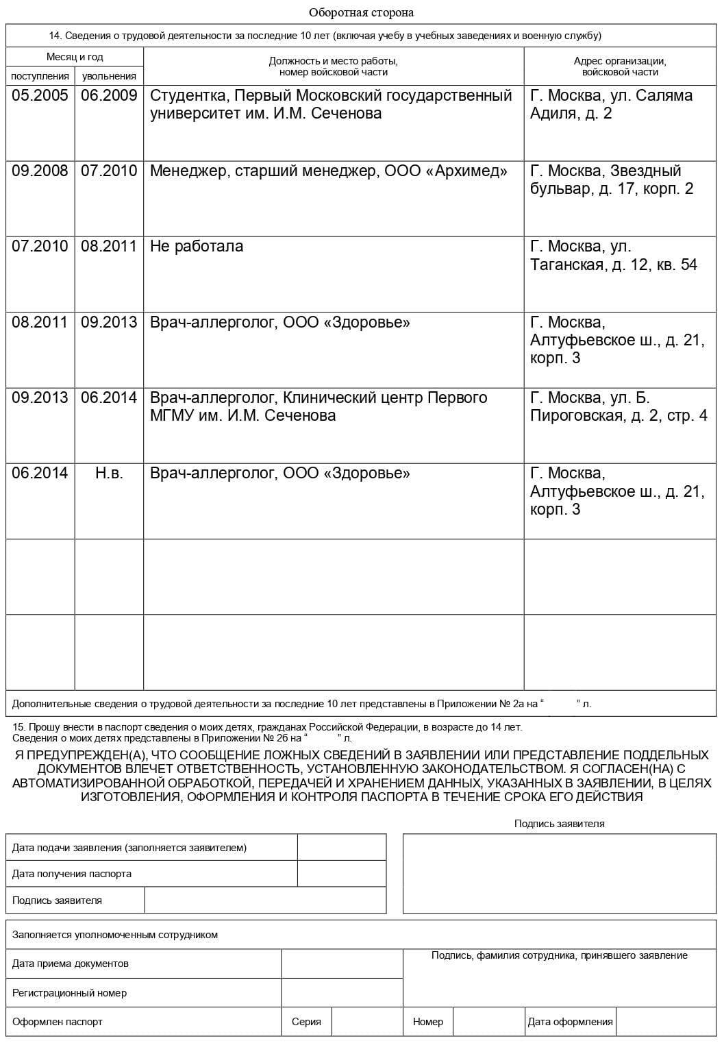 Образец заявления на загранпаспорт нового образца