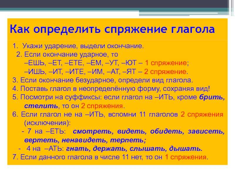 Спряжение глаголов в русском языке - как определить, правило