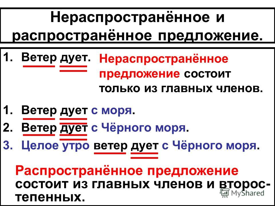 Чем отличается распространенное предложение от нераспространенного?