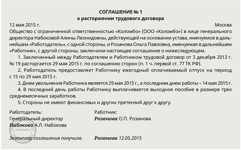 Увольнение работника