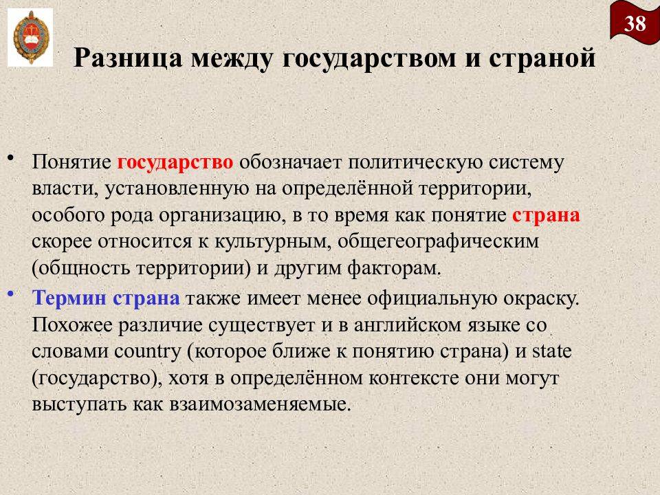 Страна от государства чем отличается